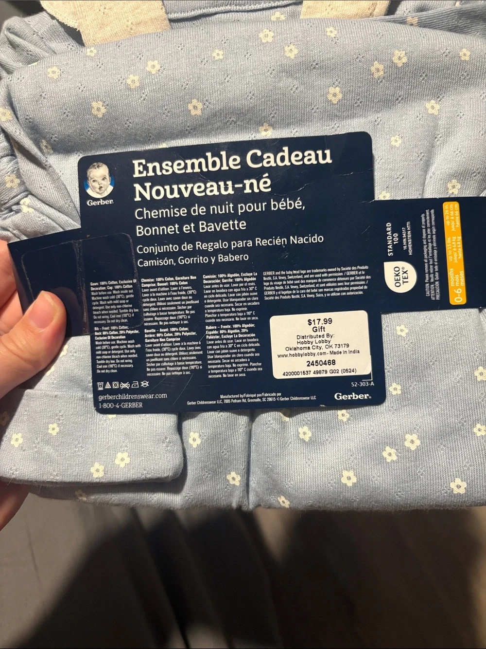 Gerber Blue Floral Gown, Cap & Cream Bib Newborn Gift Set